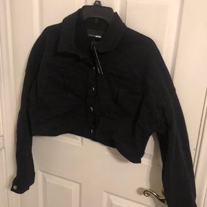 Oversized cropped black jean jacket